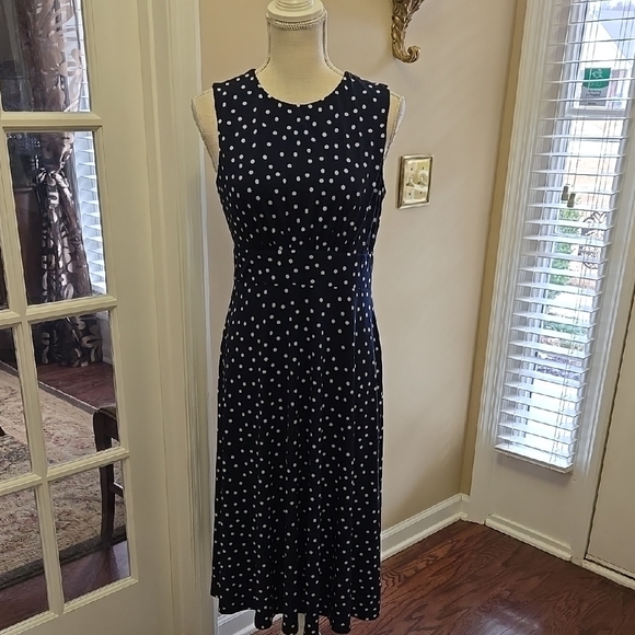 LONDON TIMES Womens Blue Sheer Floral Sleeveless Cowl Neck Midi Evening Fit + Flare Dress